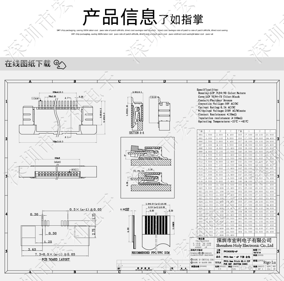 FFC/樱桃视频APP下载 軟排線插座 0.5mm間距-45P 下接拉鎖 45Pin 抽屜式